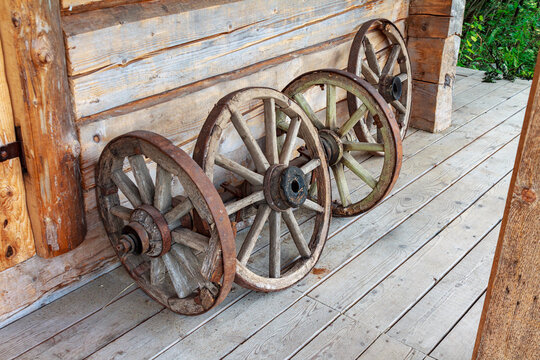 old vintage wooden wagon wheels