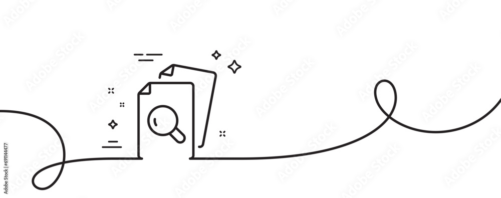 Poster inspect line icon. continuous one line with curl. research documents sign. search file symbol. inspe