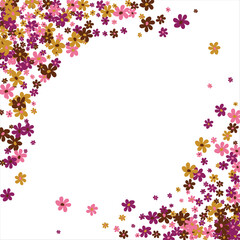 Fashionable frame of flowers. Spring background design, colorful bright flowers, decorative beautiful garden. Place for text. Design for postcard, invitation, web. Vector illustration