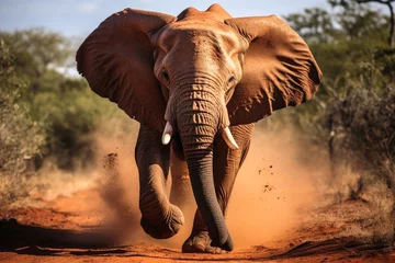 Selbstklebende Fototapeten An angry bull elephant runs towards you. © Michael