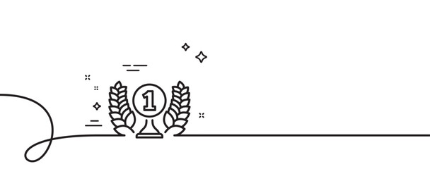 Laureate award line icon. Continuous one line with curl. Winner prize symbol. Prize with Laurel wreath sign. Laureate award single outline ribbon. Loop curve pattern. Vector