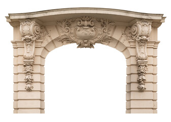 Elements of architectural decoration of buildings with floral ornament. Old arch. Modern style