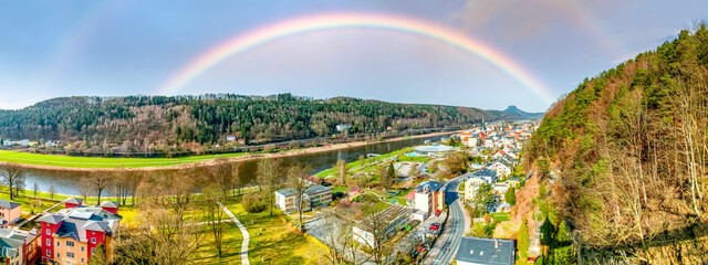 Blick über Altstadt von Bad Schandau, Sachsen, Deutschland 