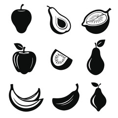Avocados silhouettes and icons. Black flat color simple elegant white background Avocados animal vector and illustration.