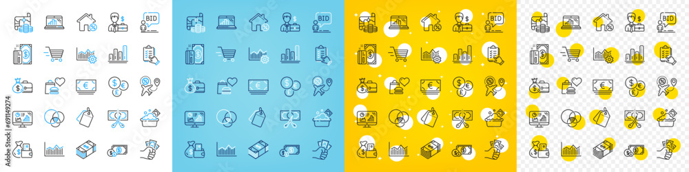 Poster vector icons set of cut tax, euler diagram and salary line icons pack for web with operational excel