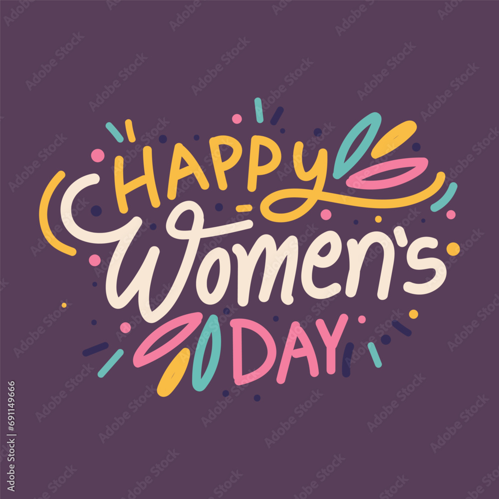 Canvas Prints Happy Women's Day hand drawn vector typography illustration. Lettering design to celebrate of International Women's Day on 8 March Banner, Poster, Postcard, Sticker, template and Social Media Post. - Canvas Prints