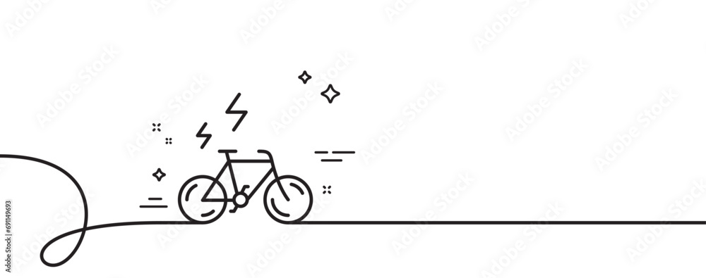 Poster e-bike line icon. continuous one line with curl. motorized bicycle transport sign. electric bike sym