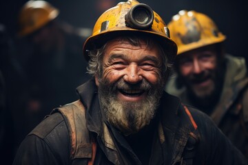 górnik w kasku żółtym węgiel kopalnia - obrazy, fototapety, plakaty