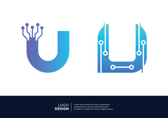 Set of letter U logo design for digital technology symbol.