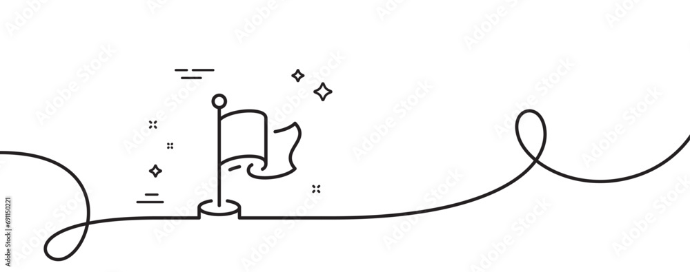 Poster flag line icon. continuous one line with curl. goal success sign. leadership symbol. flag single out