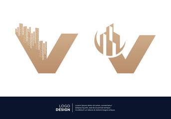 Collection of building architect letter V logo designs.