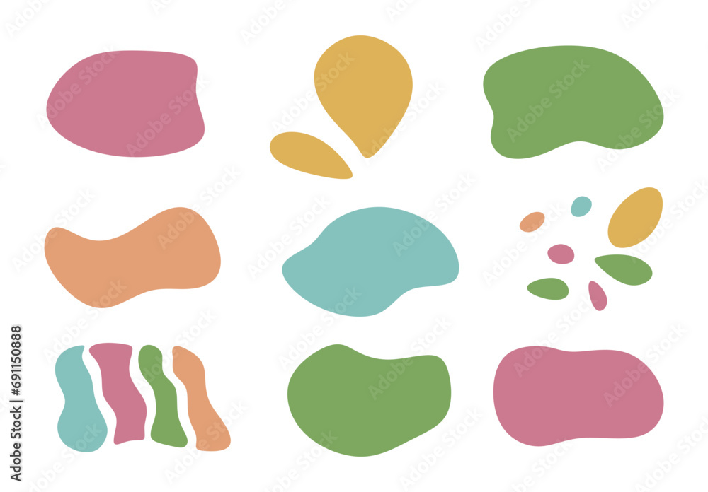 Poster abstract liquid shapes set. modern various fluid objects or forms isolated on white background. mult