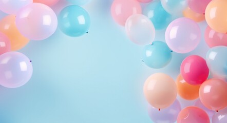 several different colored balloons in a blue background