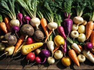 Wholesome Harvest A Colorful Array of Fresh Root Vegetables. AI Generated.