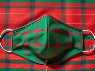 Festive Fashion Stylish Plaid Face Mask in Red and Green. AI Generated.