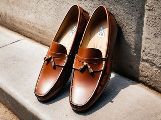 Effortless Elegance Classic Brown Leather Driver Loafers for Every Outfit. AI Generated.