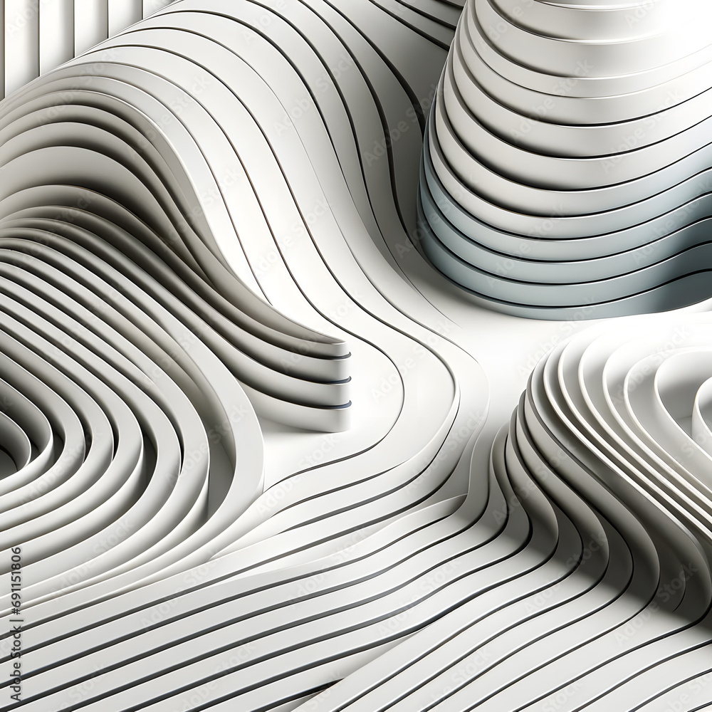 Poster Abstract White Curves and Shadows. Created with Generative AI