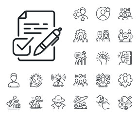 Vote ticket sign. Specialist, doctor and job competition outline icons. Voting ballot paper line icon. Public election symbol. Voting ballot line sign. Avatar placeholder, spy headshot icon. Vector