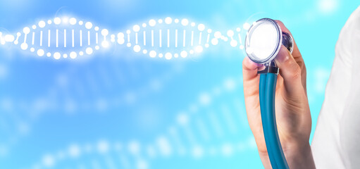 Genetics, studying and researching gene, biotechnology. Medical banner background