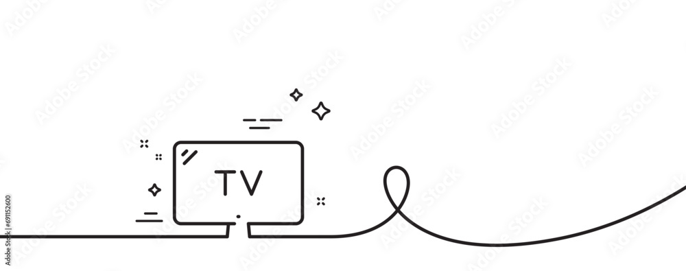 Aufkleber tv line icon. continuous one line with curl. television sign. hotel service symbol. tv single outlin