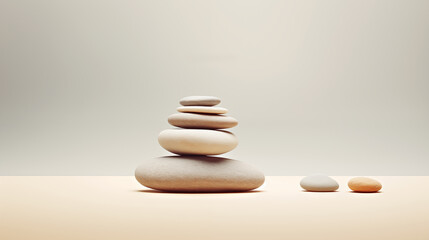 Fototapeta na wymiar Meditation and spa background with pebble stones on beige background 