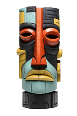a vertical Tribal mask, colorful and carved, abstract, front view, PNG, ancient culture-themed, isolated, and transparent photorealistic illustration. Generative ai