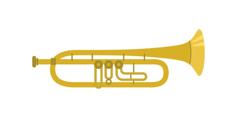 Fototapeta premium Musical brass instrument rotary three valve trumpet in gold color. Side view. Vector illustration on white isolated background.