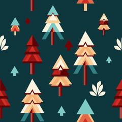 Christmas seamless pattern with fir trees