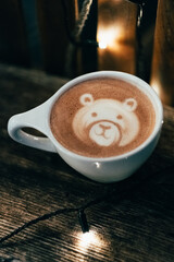 Bear latte art at winter, christmas.