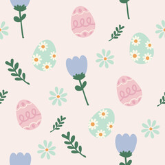 Materiał do szycia Hand drawn seamless pattern vector illustration of cute easter eggs elements in pastel colour. For wallpaper, texture, background, gift wrap, print, background, textile, card