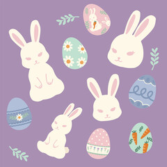hand drawn vector illustration of a set of Easter design elements. Cute elements doodle collection in flat style. for poster, card, scrapbooking, invitation, graphic resource, social media, print