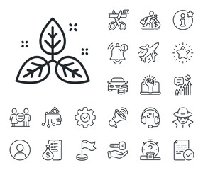Bio cosmetics sign. Salaryman, gender equality and alert bell outline icons. Fair trade line icon. Organic tested symbol. Fair trade line sign. Spy or profile placeholder icon. Vector