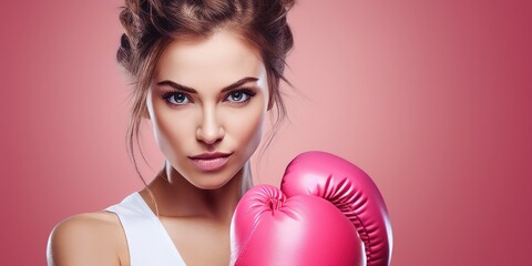 beautiful woman with pink boxing gloves. strong independent woman