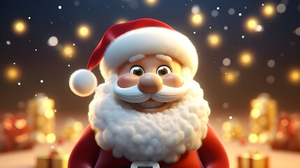 Winter holiday christmas background - Closeup of cute smiling Santa Claus with hat , on bokeh lights background.