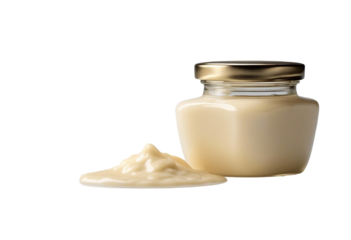 Mayonnaise drop and jar isolated on transparent or white background