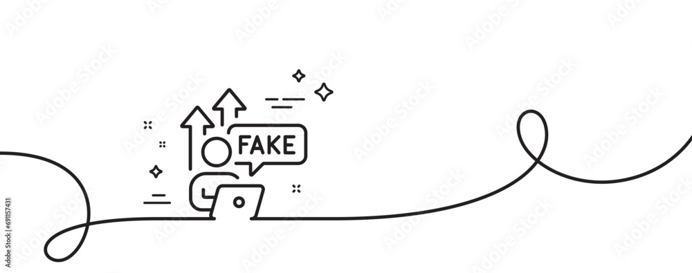 Poster fake internet line icon. continuous one line with curl. web propaganda sign. wrong truth symbol. fak