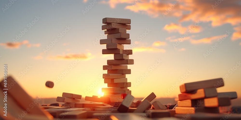 Leinwandbilder A stack of blocks sitting on top of a table. Can be used for educational concepts or as a metaphor for building and stability
