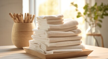 Fototapeta na wymiar stacked wash cloths in the laundry room