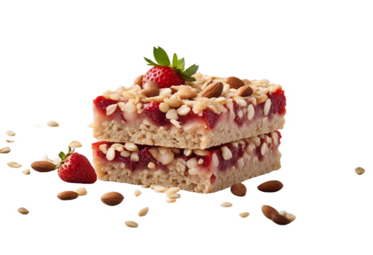 Strawberry oat and nut bar isolated on transparent or white background - Powered by Adobe