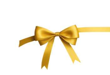 Yellow bow with yellow ribbon isolated on transparent or white background