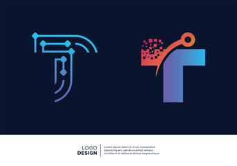 Letter T logo design collection. Abstract symbol for digital technology.