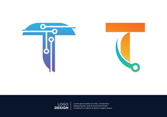 Set of letter T logo design for digital technology symbol.