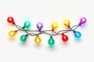 A string of multicolored Christmas lights on a white surface. Perfect for adding a festive touch to any holiday-themed project