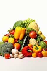 A vibrant assortment of various fruits and vegetables displayed on a clean white surface. Perfect for healthy eating, recipe websites, and nutrition-related content