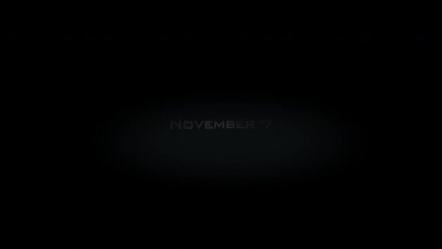 November 7 3D title metal text on black alpha channel background