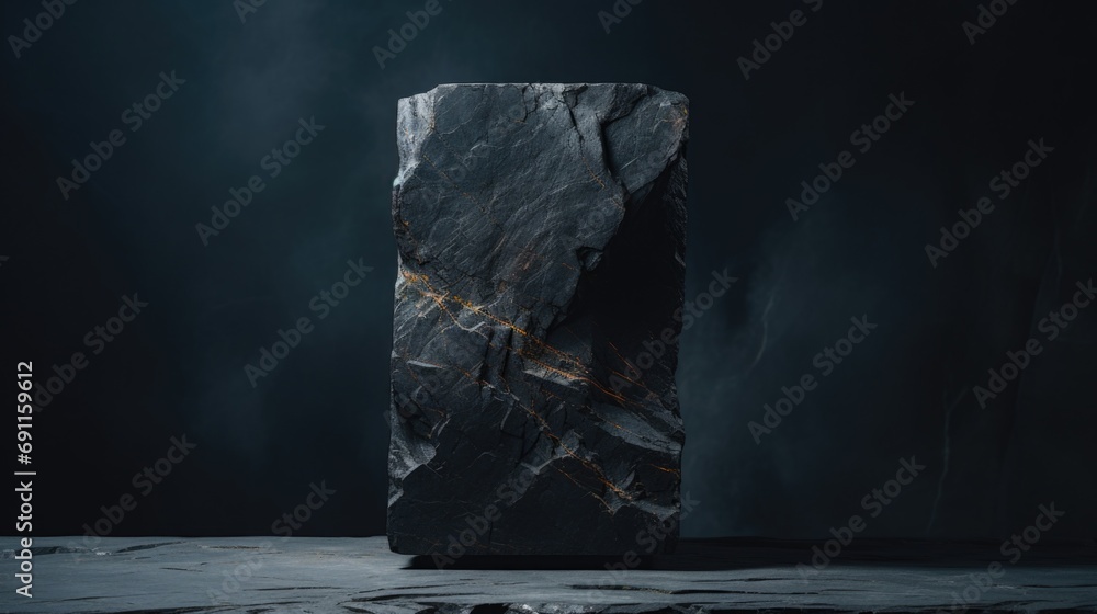 Aufkleber A black marble block sitting on top of a table. Suitable for various design and architectural concepts