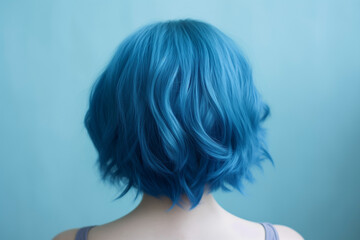 blue well-groomed hair on womans head close-up rear view