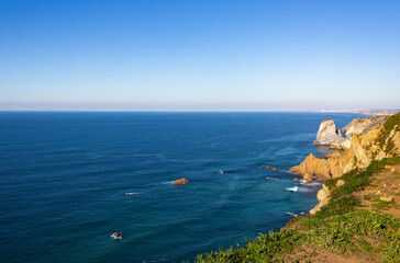 Fototapeta na wymiar Cabo de Roca, most western point of Europe, where the mainland ends and the Atlantic begins, Portugal