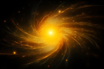 abstract yellow cosmos object pulsar in dark space among stars