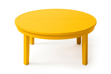 round yellow table with four legs, isolated on white background